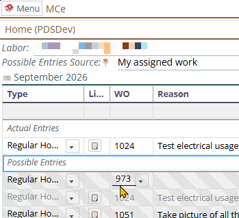 Shows just entering a WO number to edit it
