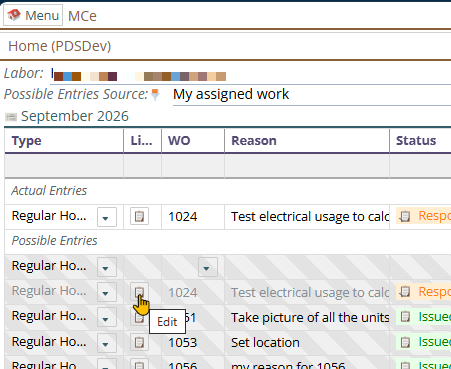 Shows already used WOs and editing WOs