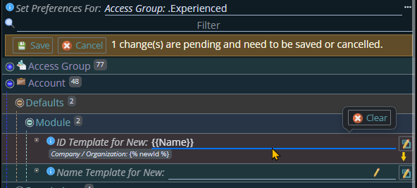 Shows current override level for preference in expander area