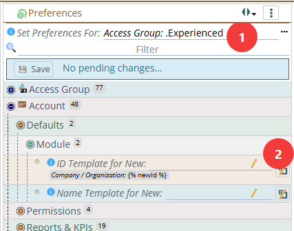 Shows preferences with Access Group chosens