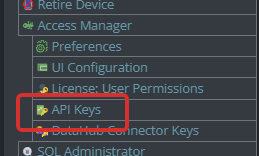 shows API keys button from main menu