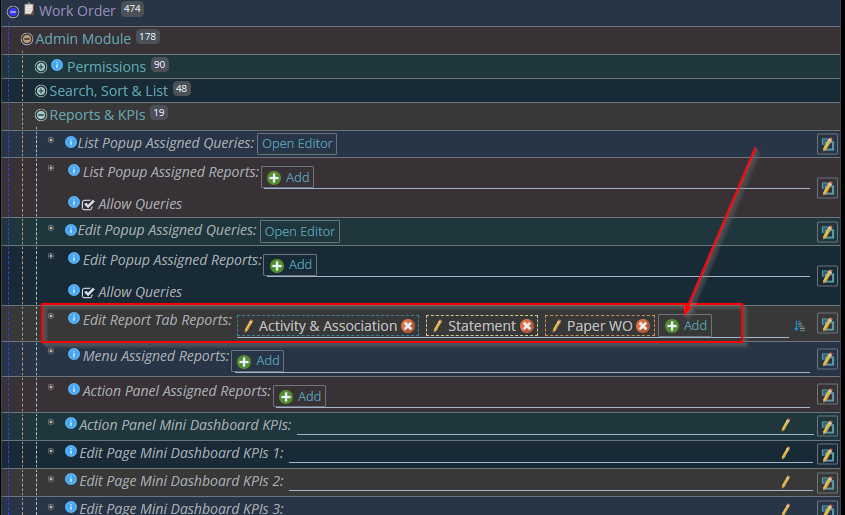 shows where is the Add report button for the Edit report tab reports