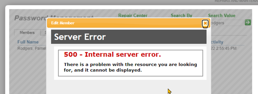 Shows the 500 error when editing members who are LoginHub users