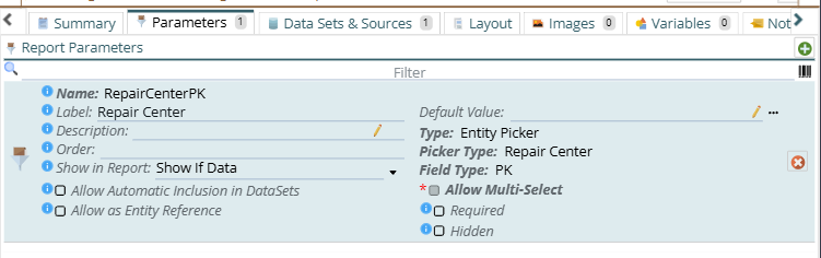 showing the saved parameter