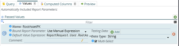 Showing the Root Asset PK passed value