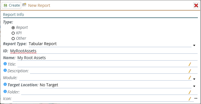 showing the new report window