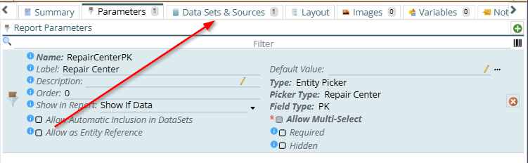 showing the Data Sets and Sources tab