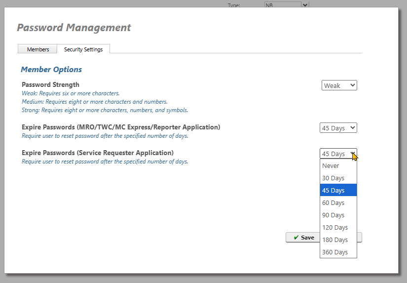 Shows password management