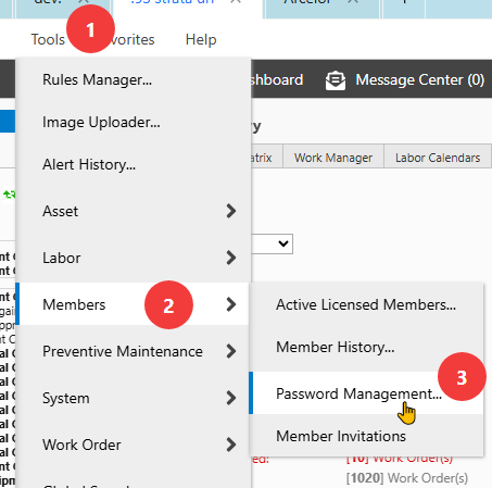 Shows how to get to the Password Management via the menu