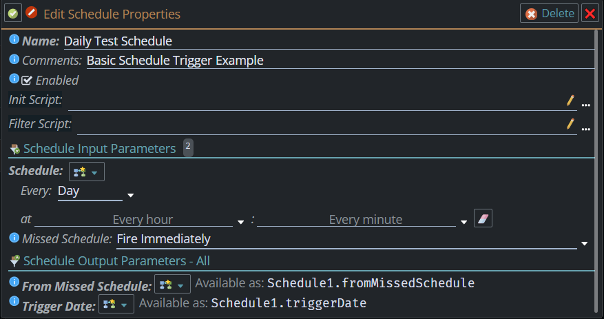 Shows trigger properties.