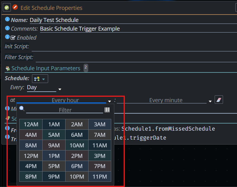 Shows trigger properties.
