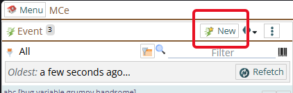 Shows where New button in Event & Action module is