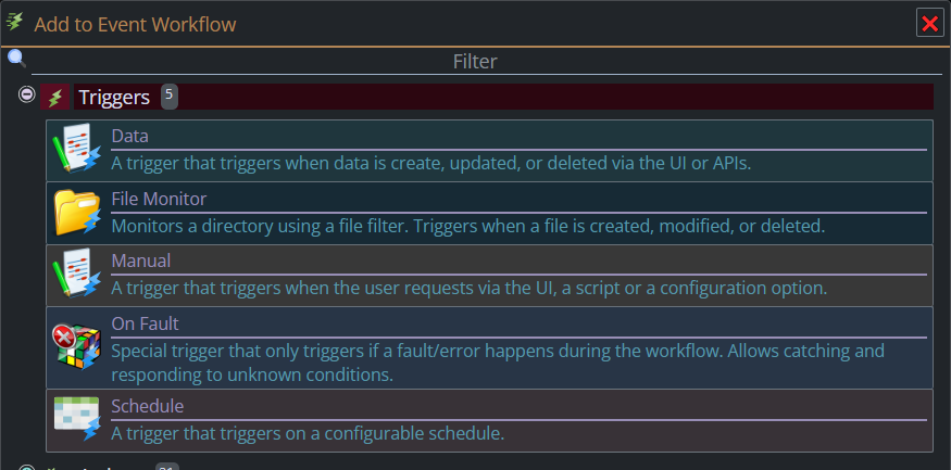 Shows specific trigger tab.