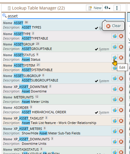 Shows list of lookup tables you have