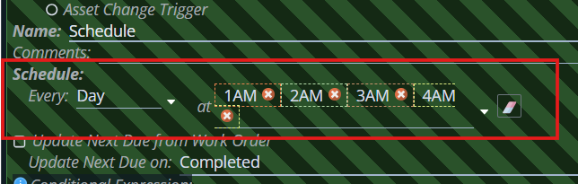 Shows to modify schedule trigger.