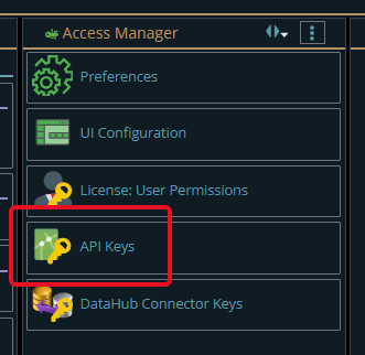 Shows API keys from Access Manager menu