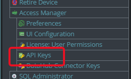 shows API keys button from main menu