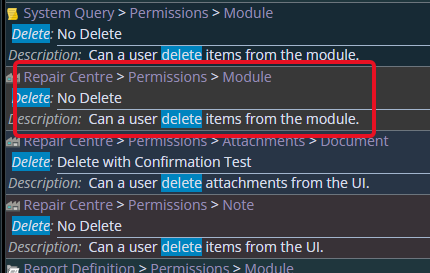 Shows where to set whether the Repair Center itself can be deleted