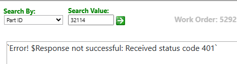 Shows closeup of Error! $Response not successful: Received status code 401