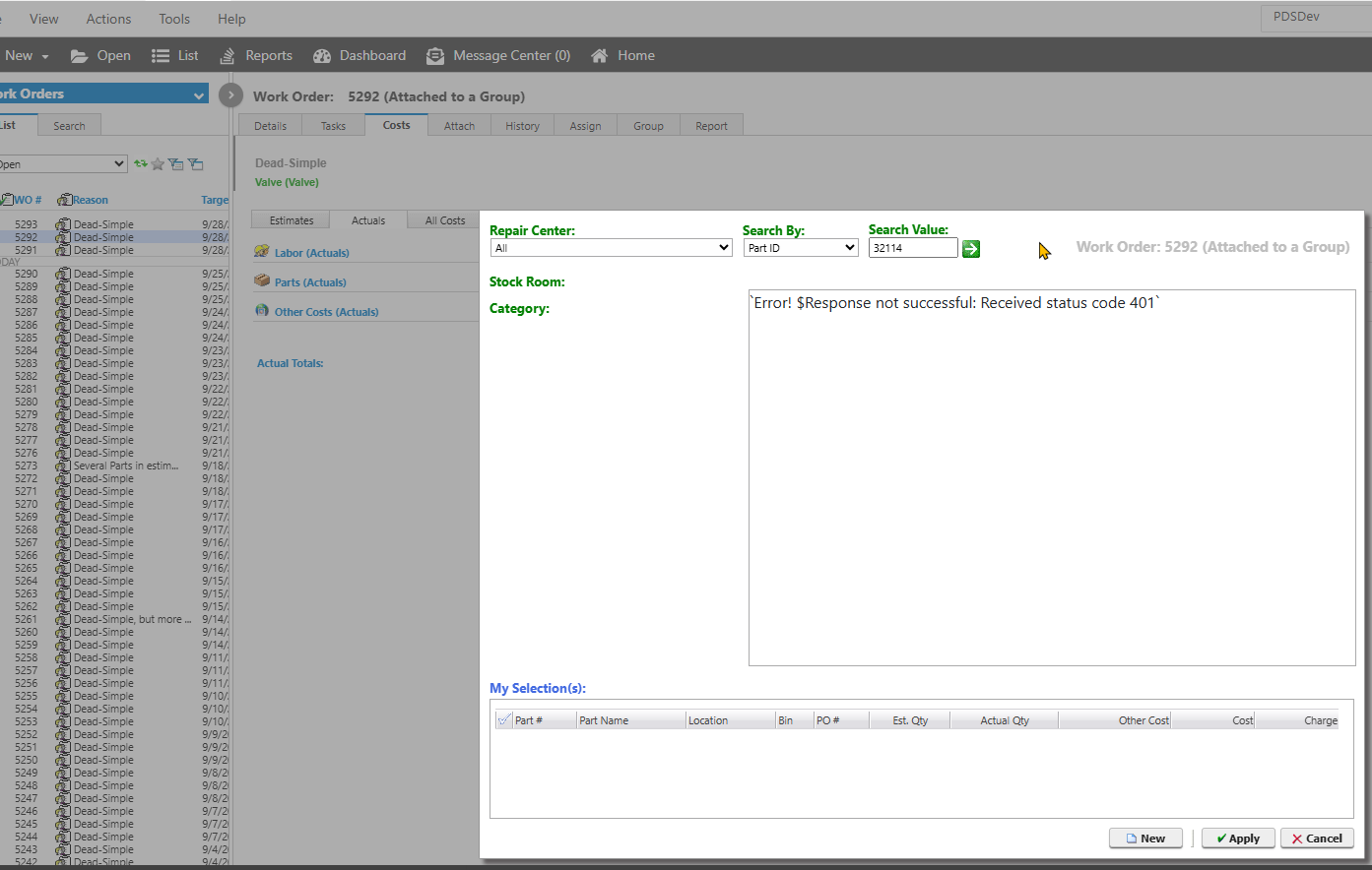 Shows Error! $Response not succesful Received status code 401 in full context