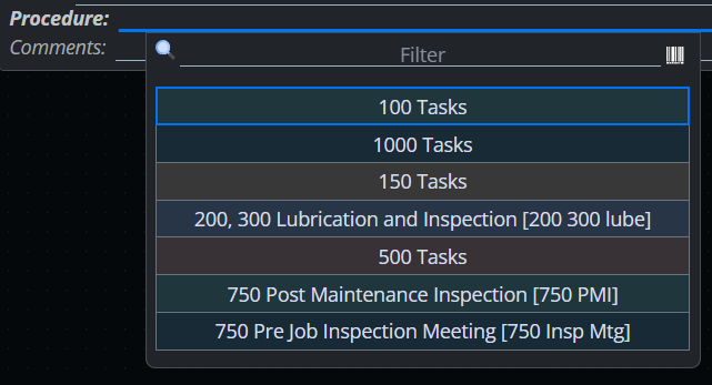Shows procedure tab
