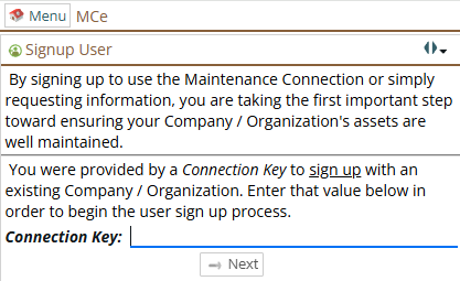 Connection key when signing up